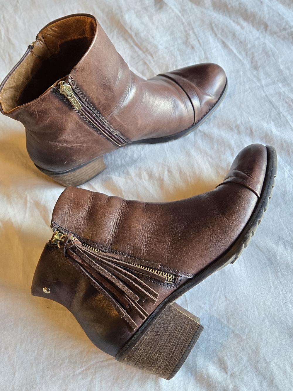 PIKOLINOS Women's Brown Leather Ankle Boots with Tassel Zipper